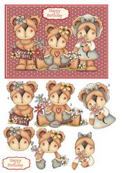 Birthday Card with Decoupage Teddy Bear Gardeners
