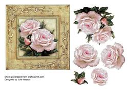 Card Topper with Decoupage Roses in Metallic Frame