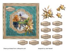 Birthday Card with Framed Landscape and Decoupage Flowers