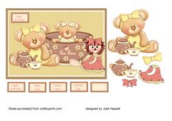 Teddies Tea Time Card with Decoupage