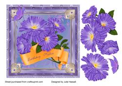 Birthday Card with Purple Flowers & Ribbon