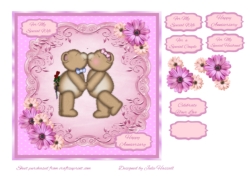 Anniversary card for wife/husband with teddies and floral decoupage
