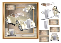 Birthday or fathers day card with decoupage vintage cars