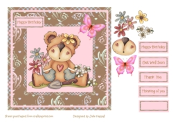 Multi purpose card with decoupage gardener teddy & butterfly