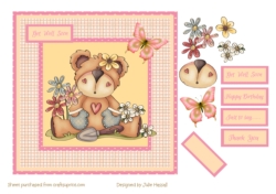 Get Well Card with Teddy Bear gardener and butterfly