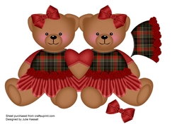 Shaped card front with cute female teddy and decoupage