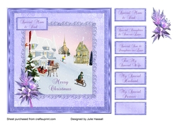 Christmas card with winter scene and floral embellishment