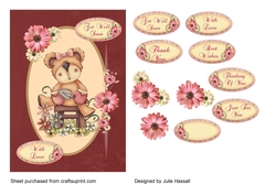 Get well card with gardening teddy