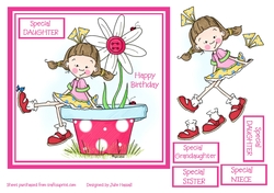 Birthday card with girl sitting on plant pot