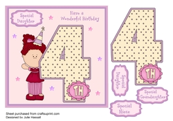 4th Birthday card for Daughter, Grandaughter or Niece