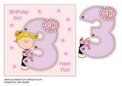 3rd Birthday card for little girl with large number 3 