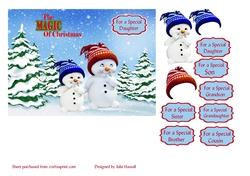 Christmas card with snowmen children 