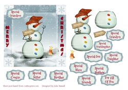 Christmas card with Snowman going to North Pole