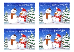 Christmas card toppers with winter scene and snowmen