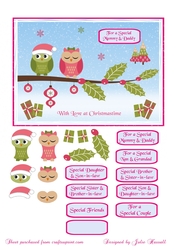 Christmas card with Owls on a branch and family sentiments