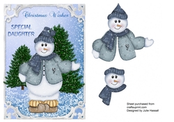 Christmas card for Special Daughter with snowman decoupage