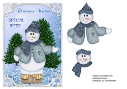 Christmas card for Special Niece with snowman decoupage