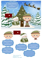 Christmas card with snowman and elf with choice of sentiments