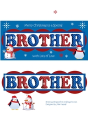 Christmas card for Brother with 3D BROTHER & penguin & snowman