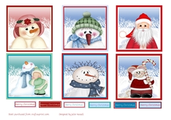 Set of 6 Christmas toppers with winter themes and choice of sentiments