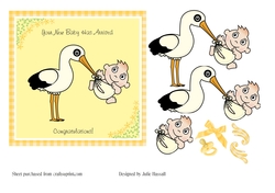 New Baby card with stork and decoupage