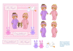 New Baby twin girls congratulations card