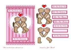 Anniversary card with kissing teddy bears decoupage