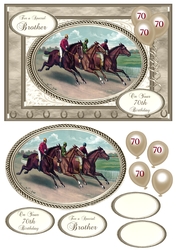 Horseracing 70th birthday card with balloons