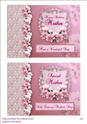Two floral card toppers, Mothers Birthday & Mothers Day