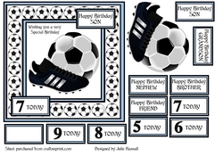 FOOTBALL BIRTHDAY CARD FOR BOYS AGED 4-9. PALE BLUE