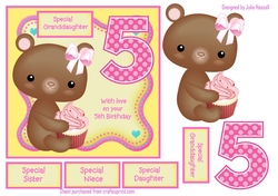 Cupcake mouse 5th birthday card with family tags