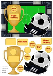 Football & Trophy birthday/well done card with choice of tags