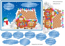 Gingerbread house Christmas card with family tags
