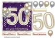 50th birthday card front with large numerals and balloons