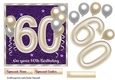 60th birthday card front with large numerals and balloons