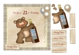 18th birthday card with teddy bear, wine & balloons