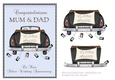 Silver wedding anniversary card for Mum & Dad with wedding car and trailing cans