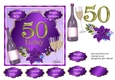 50th Birthday card topper with wine, glasses and flowers