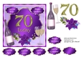 70th Birthday card topper with wine, glasses and flowers