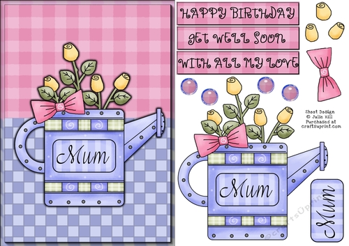 Rose watering can mum card sheet