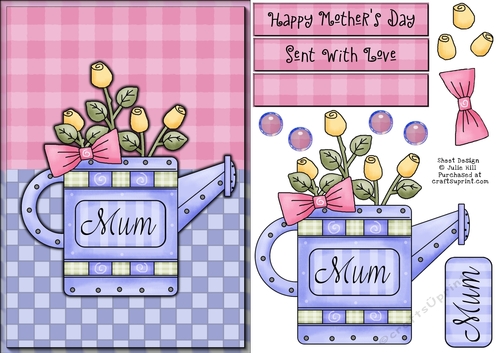 Rose watering can mothers day card sheet