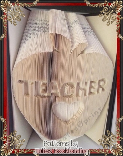 E21 Teacher heart in apple book folding pattern