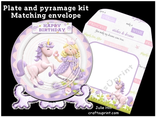 Princess unicorn plate card kit with matching envelope