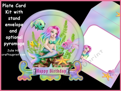 Rainbow mermaid  plate card kit with matching envelope
