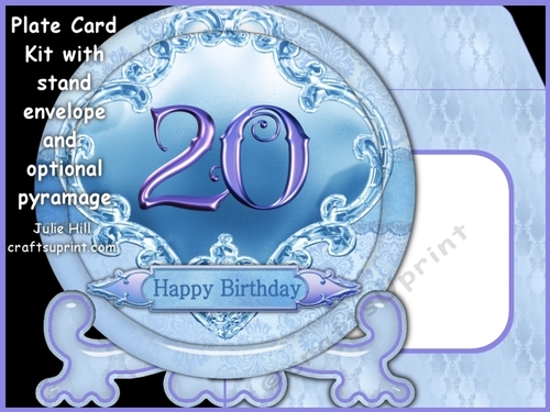 Ice blue 20 Birthday plate card kit