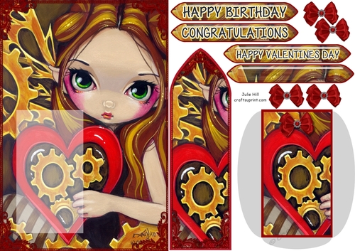 Strangeling Valentine steampunk clockwork heart bookmark card sheet