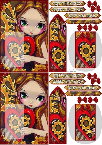 Strangeling Valentine steampunk clockwork heart C6 bookmark card sheet