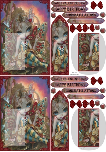 Strangeling Valentine masquerade fairy C6 bookmark card sheet
