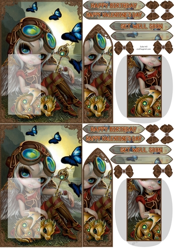 Strangeling Clockwork Steampunk Dragon Valentine C6 bookmark card sheet