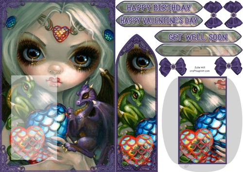 Strangeling Dragon hearts birthday bookmark card sheet